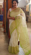 Off white and lime green net kota saree