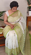 Off white and lime green net kota saree