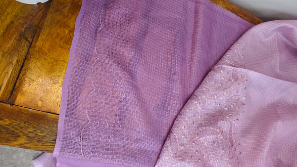 Lilac embroidered net kota saree