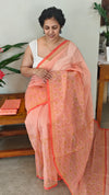 Peach printed net kota saree