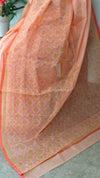 Peach printed net kota saree