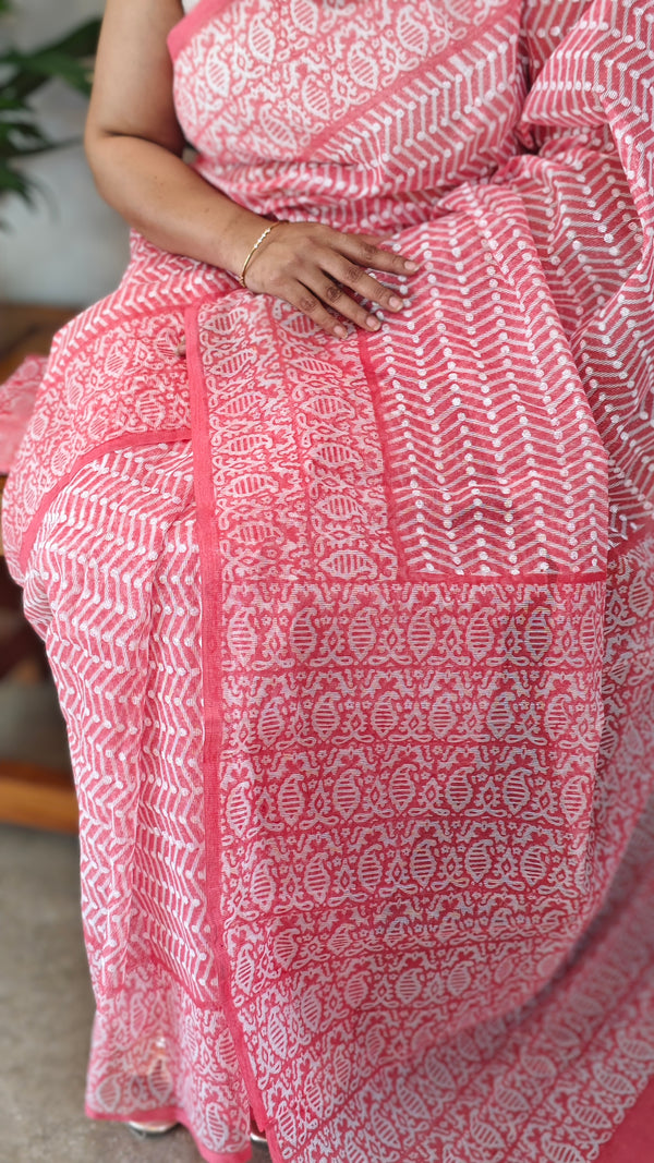 Pink net kota saree