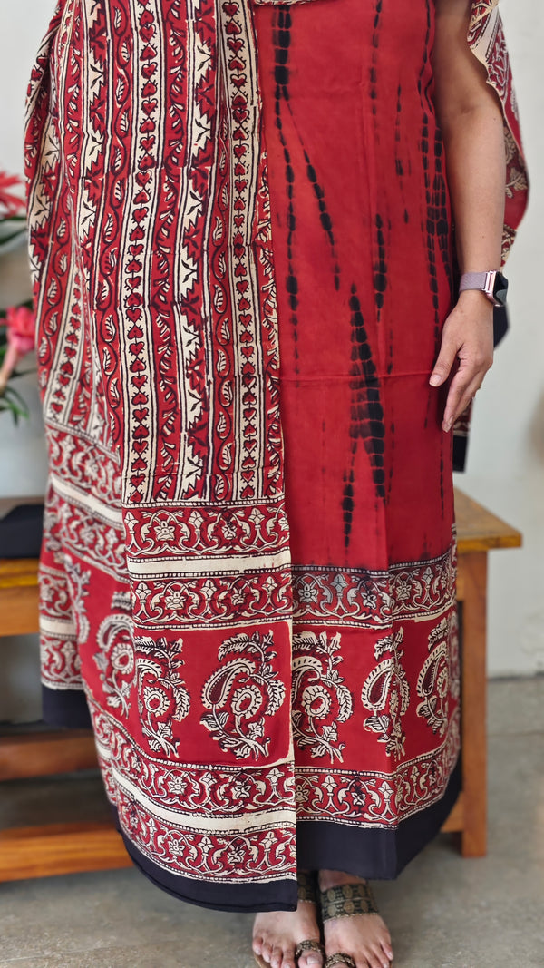 394D - Tie and dye and ajrakh printed modal cotton suit