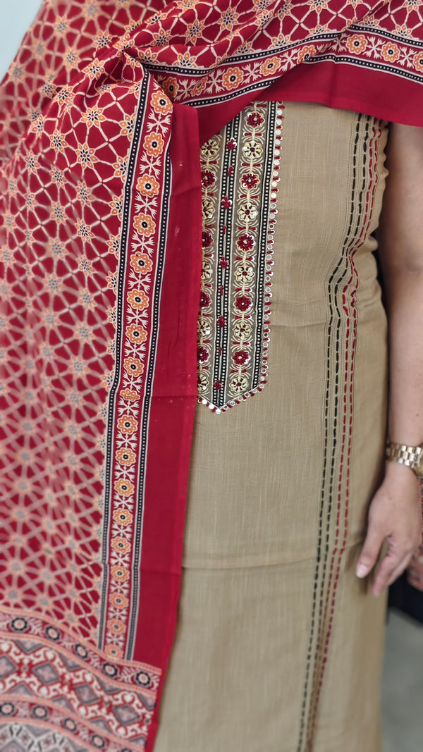 Beige and marooncotton salwar suit