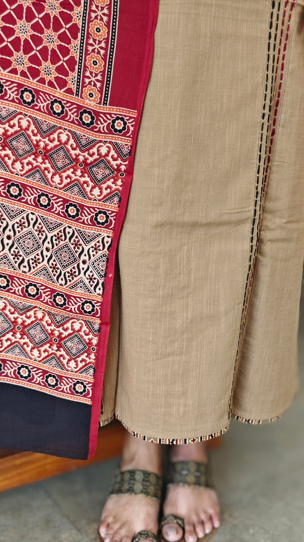 Beige and marooncotton salwar suit