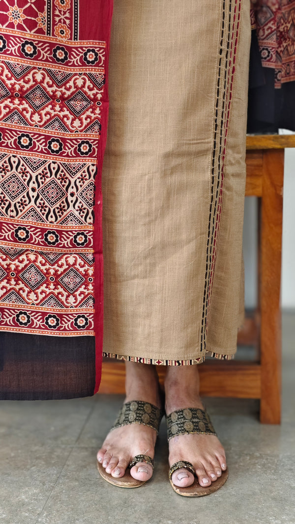 Beige and marooncotton salwar suit