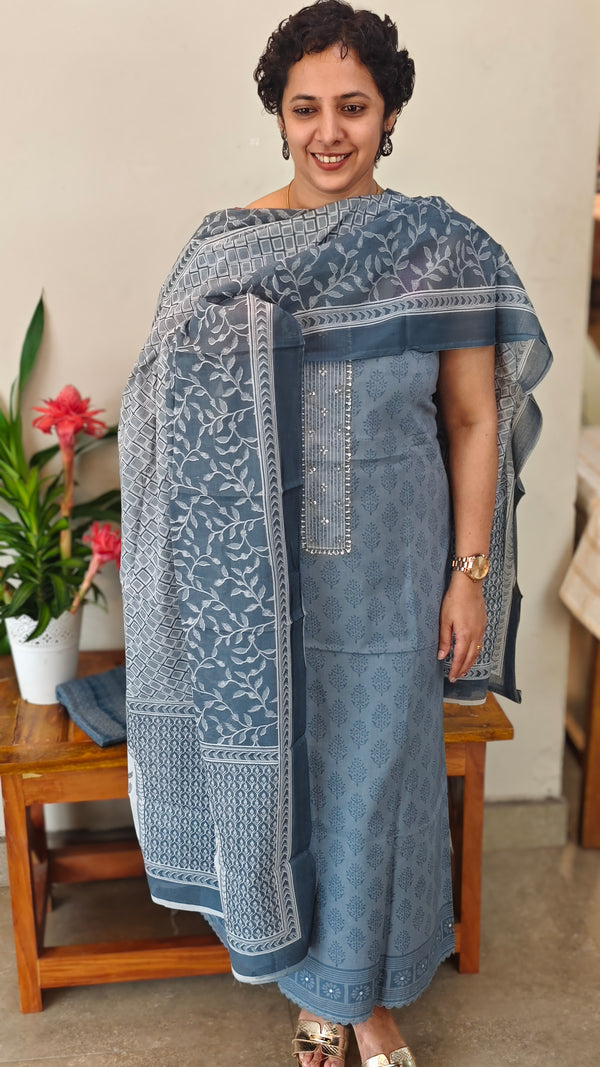 Bluish grey cotton salwar suit