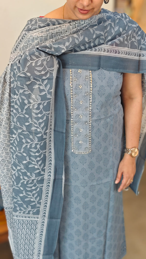 Bluish grey cotton salwar suit