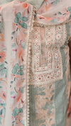 Light beige and Teal cotton Hakoba suit - 6D99