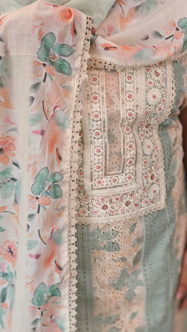 Light beige and Teal cotton Hakoba suit - 6D99