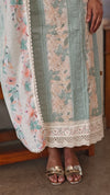Light beige and Teal cotton Hakoba suit - 6D99