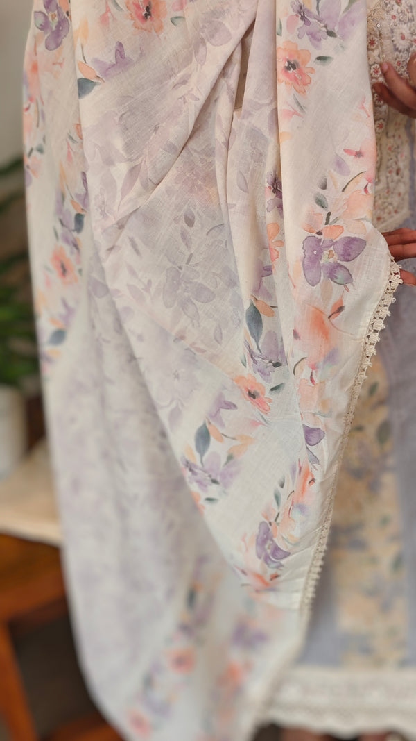 Light beige and Lavender cotton Hakoba suit - 6D99