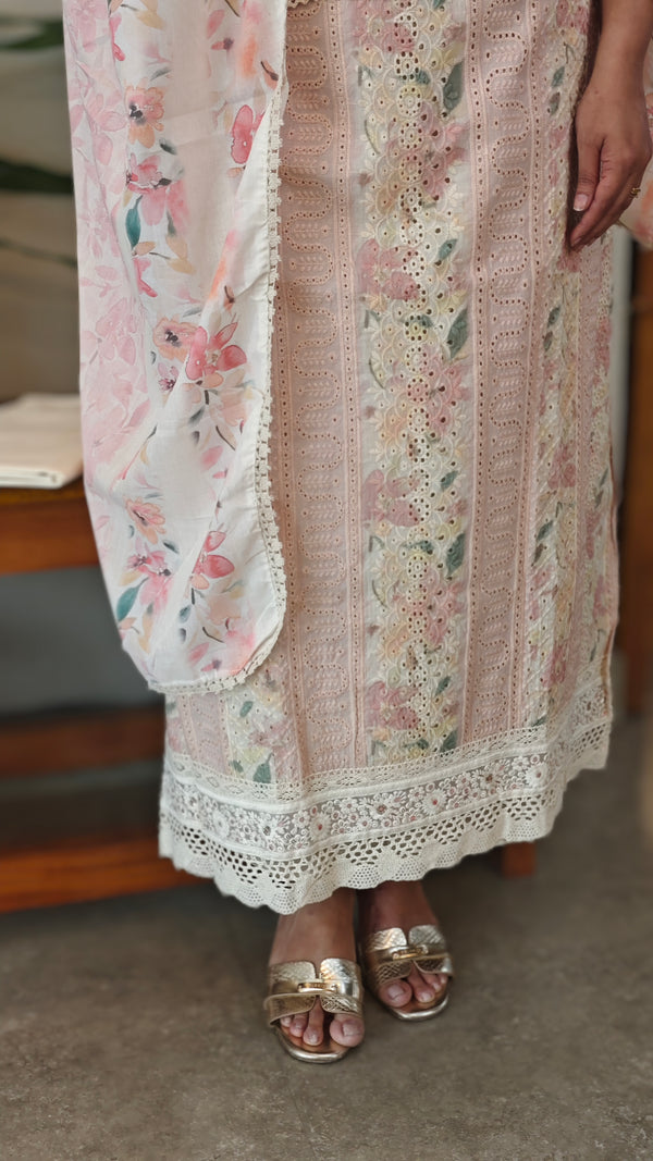 Light beige and nude peach cotton Hakoba suit - 6D99