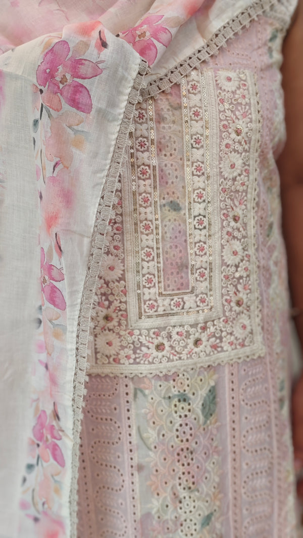 Light beige and lilac cottonHakoba suit - 6D99