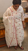 Off white and red net kota kurti set