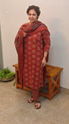 Brick red cotton kurti set