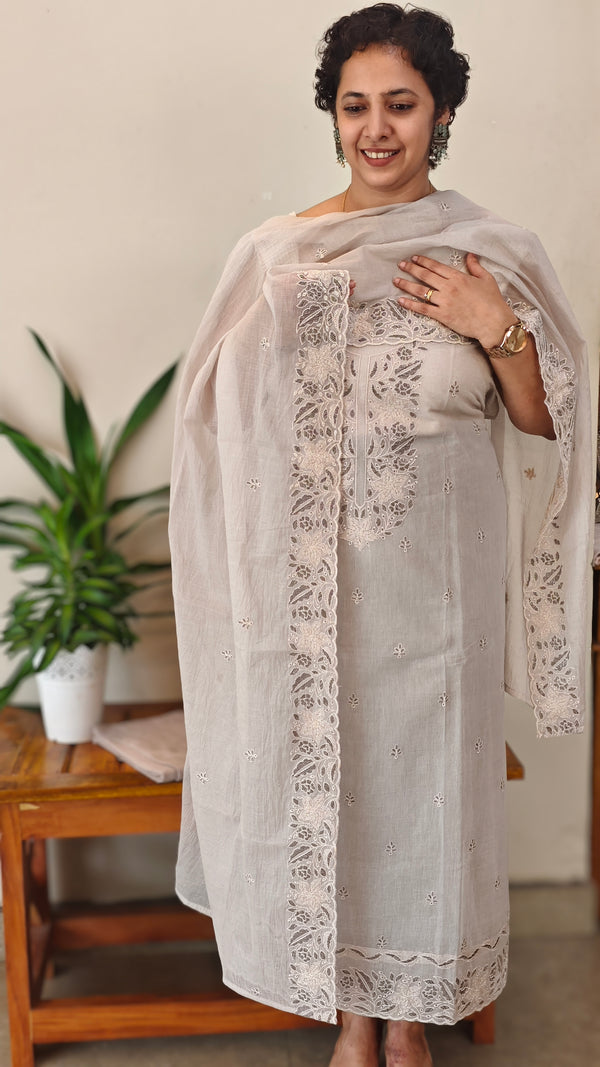 Smokey grey mal chanderi suit