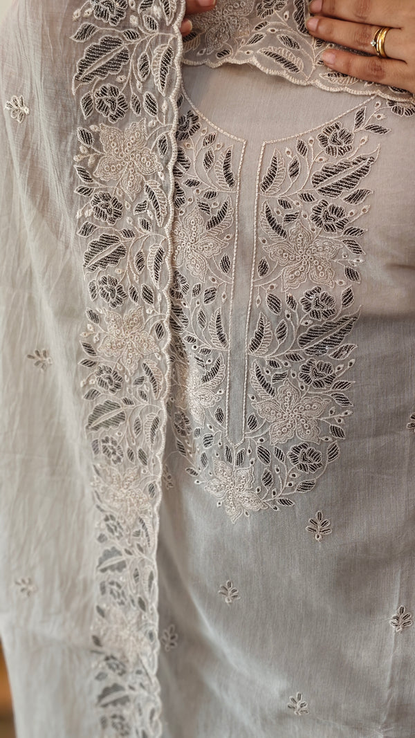 Smokey grey mal chanderi suit