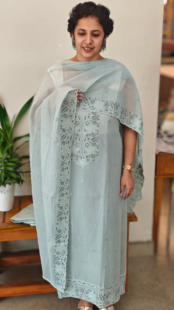 Aqua blue mal chanderi suit