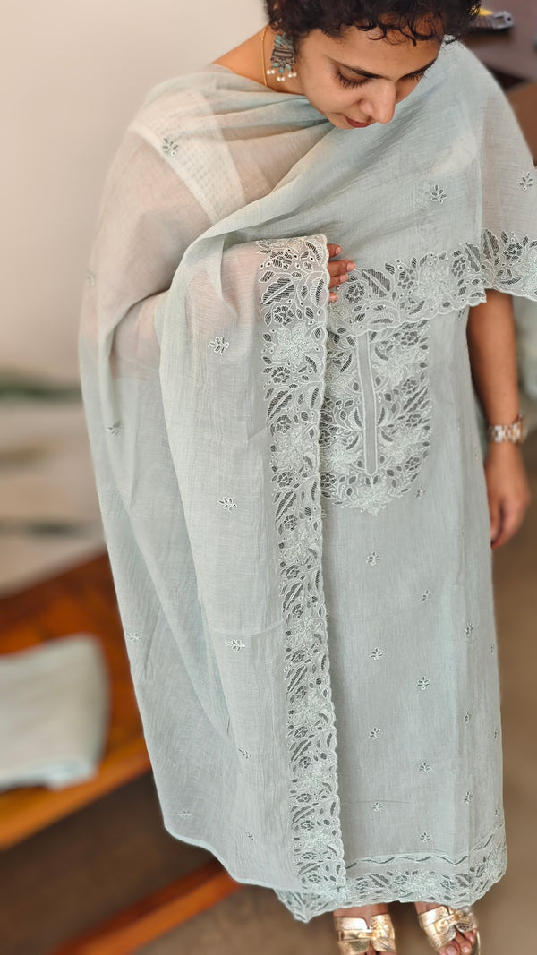Aqua blue mal chanderi suit