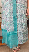 Teal printed check tussar silk suit