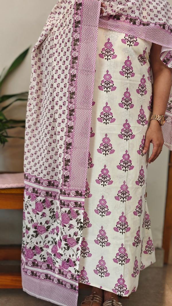 Off white and lilac cotton suit