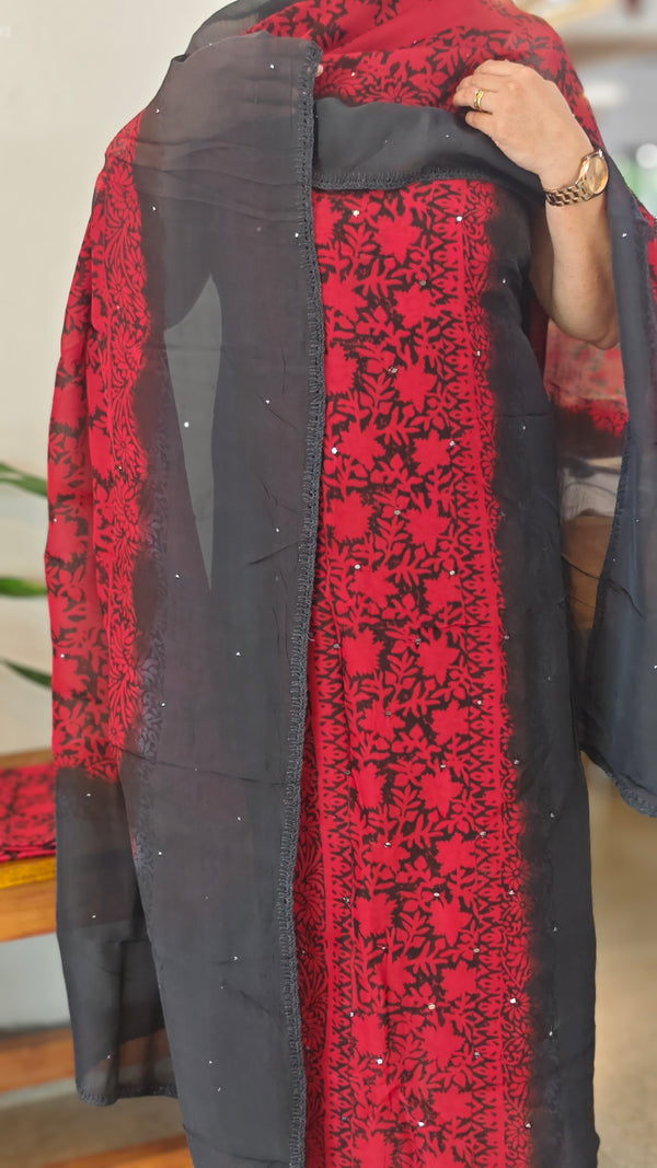 Red and Black organza suit