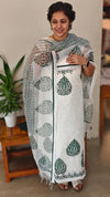 White and green net kota chikankari suit