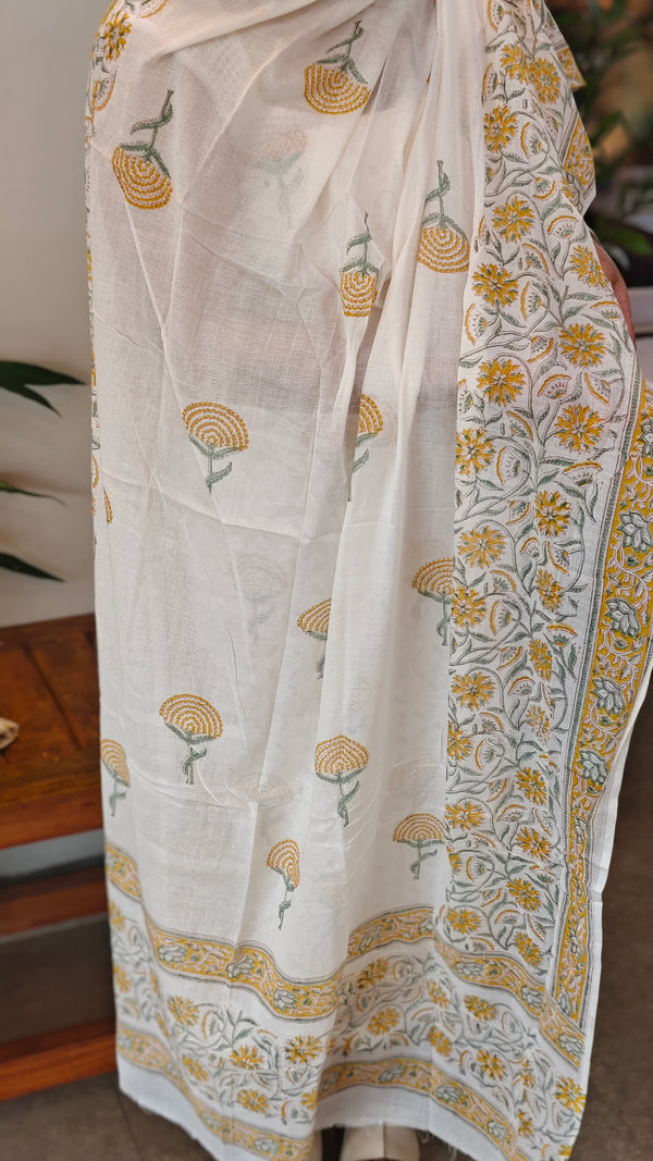 Applique and block print suit - Yellow - 5RCV