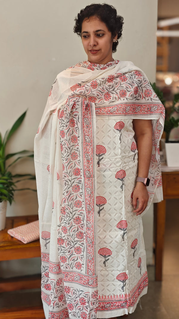 Applique and block print suit - Pink- 5RCV