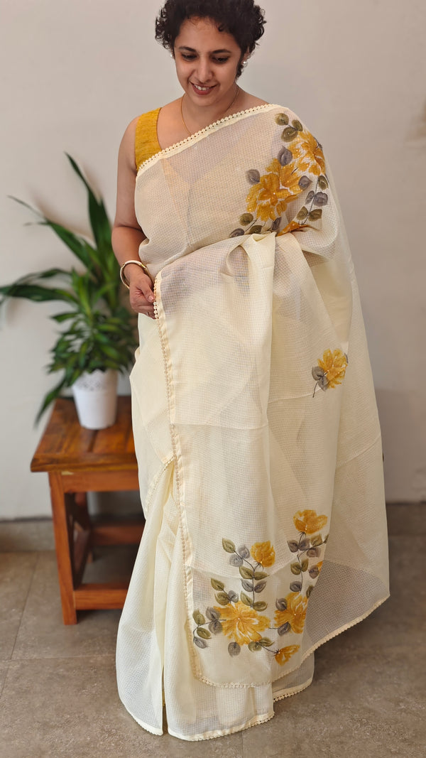 Light yellow painted silky kota saree - VL72
