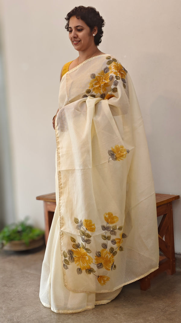 Light yellow painted silky kota saree - VL72