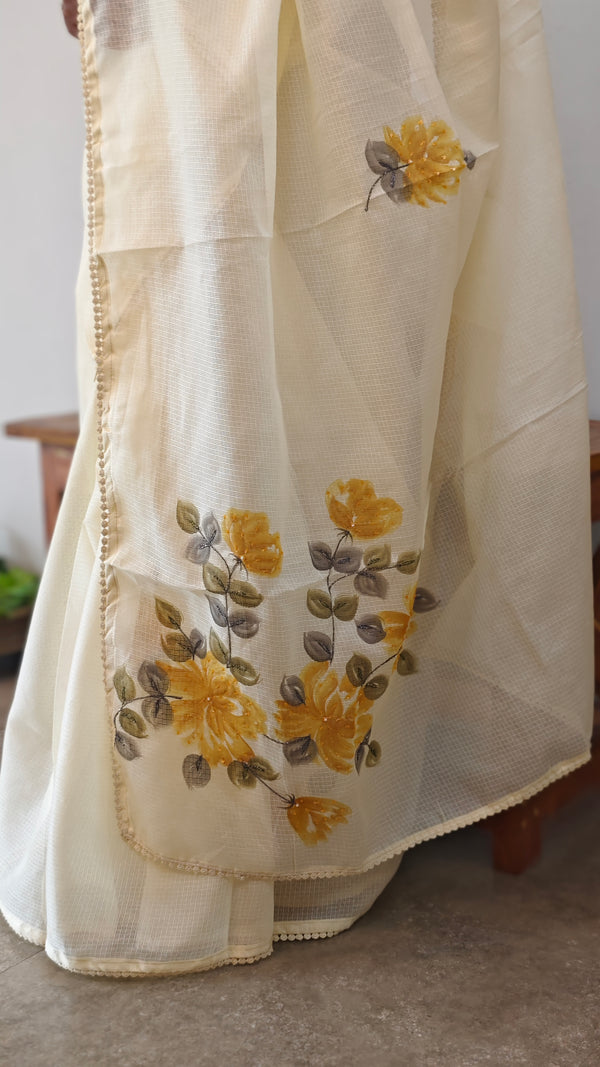 Light yellow painted silky kota saree - VL72
