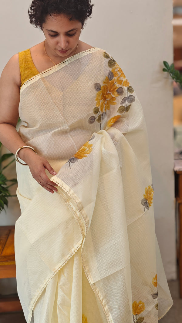 Light yellow painted silky kota saree - VL72