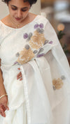 Milky white painted silky kota saree - VL72