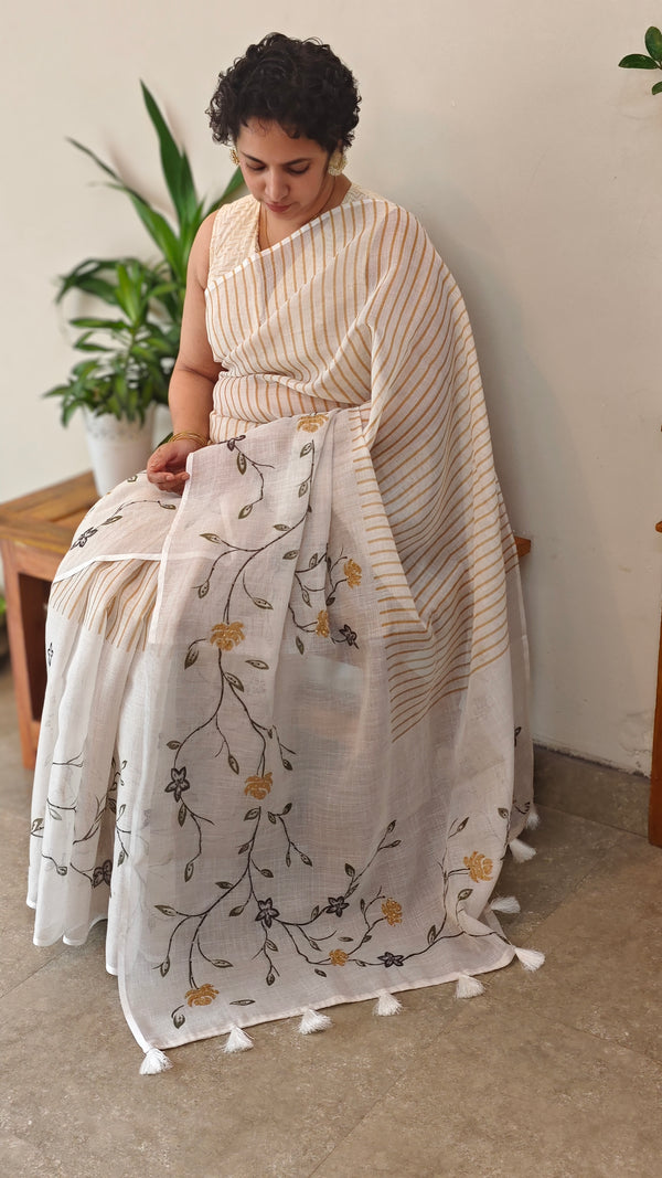 Off white tissue linen saree