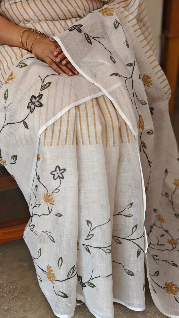 Off white tissue linen saree