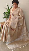 Beige semi tussar silk saree