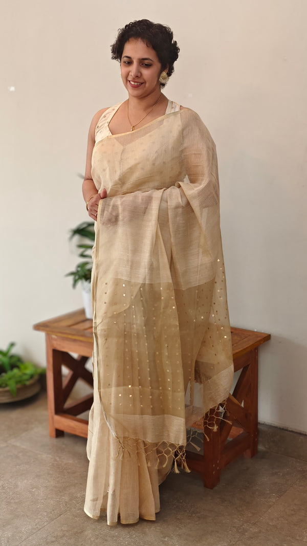 Light golden tissue linen saree