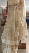 Light golden tissue linen saree