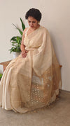 Light golden tissue linen saree