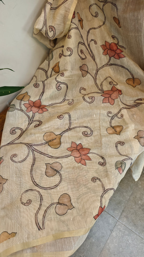 Light golden tissue linen saree