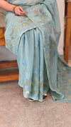 Teal mal chanderi applique saree