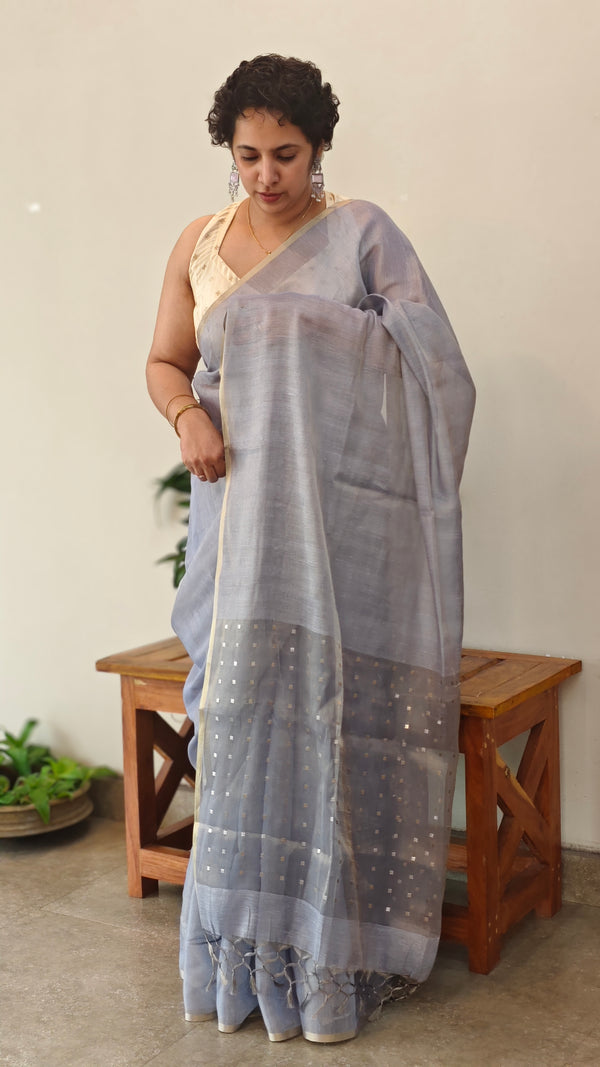 Lavender tissue linen saree