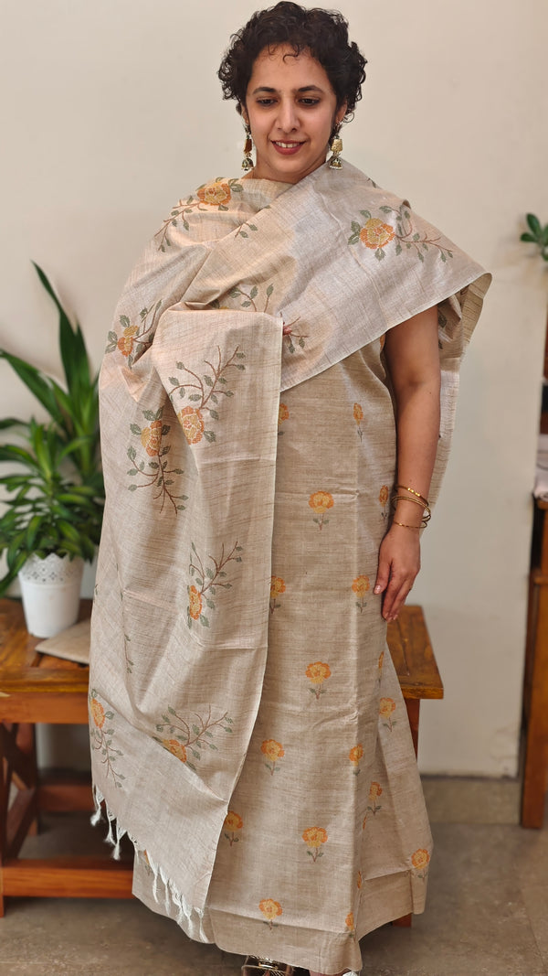 Beige semi tussar silk suit -D MTV6
