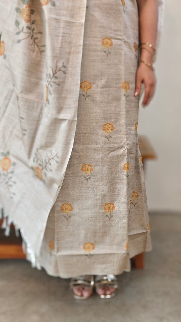 Beige semi tussar silk suit -D MTV6