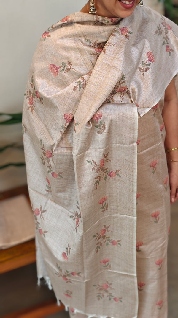 Beige semi tussar silk suit - E MTV6