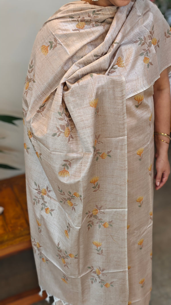 Beige semi tussar silk suit - MO MTV6