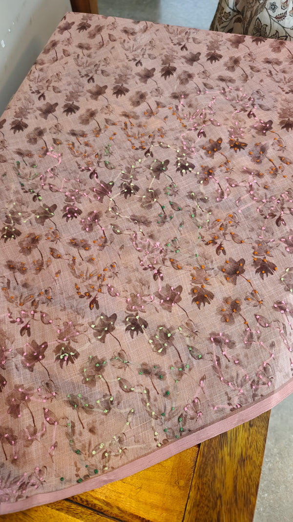 Nude pink tissue linen saree - W492
