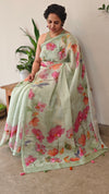 Pista green tissue linen saree - W492